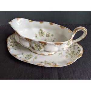 Theodore Haviland Limoges Handled Gravy Boat w/ Under Plate